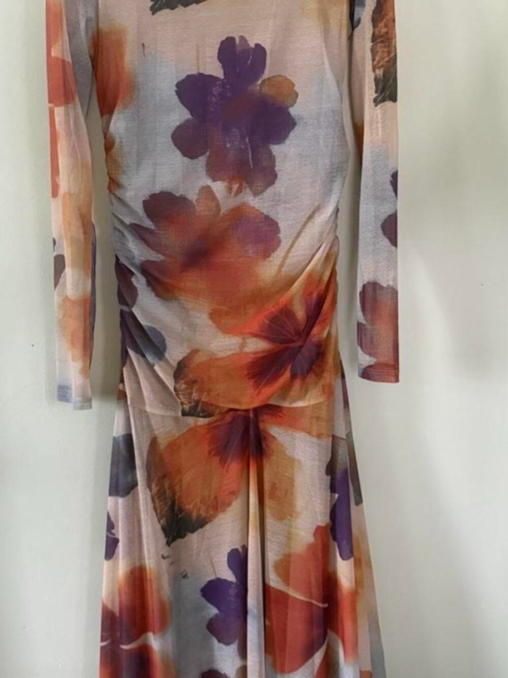 Free People Sunnei Long Sleeve Mesh Dress in Sunrise Combo, XS